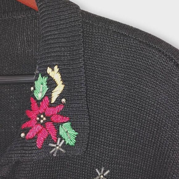 OHI Womens Cardigan Sz 2X Black Red Green Christmas Holiday‎ Sweater Cotton Vtg - Picture 4 of 13